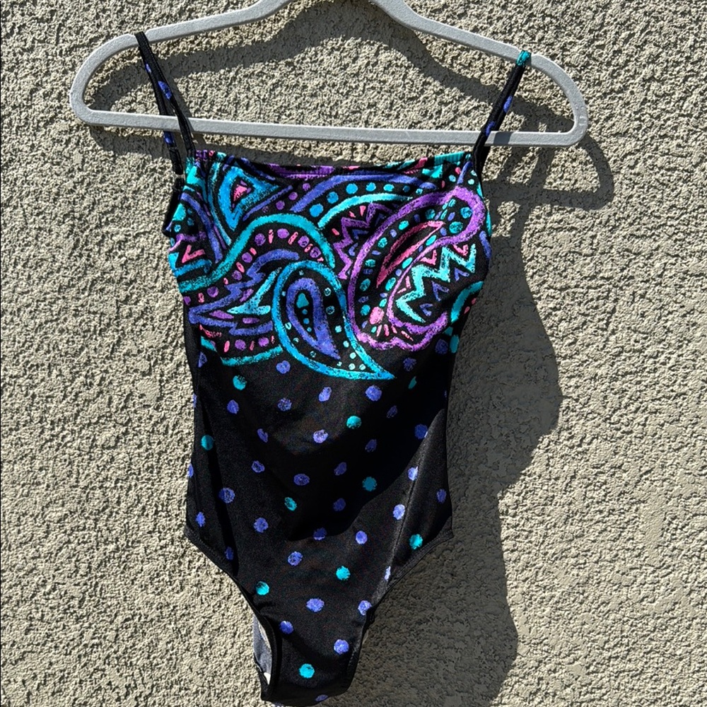 Vibrant Black and Purple One Piece Swimsuit - Picture 5 of 11